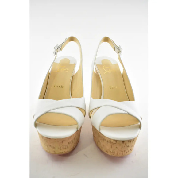 Christian Louboutin Reine De Liege 120 White Cork Platform Wedge Sandal Heel 42 - Picture 6 of 11